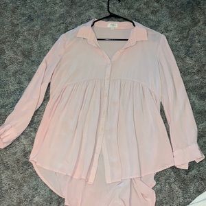 Button Down Blouse - High Low size medium baby pink